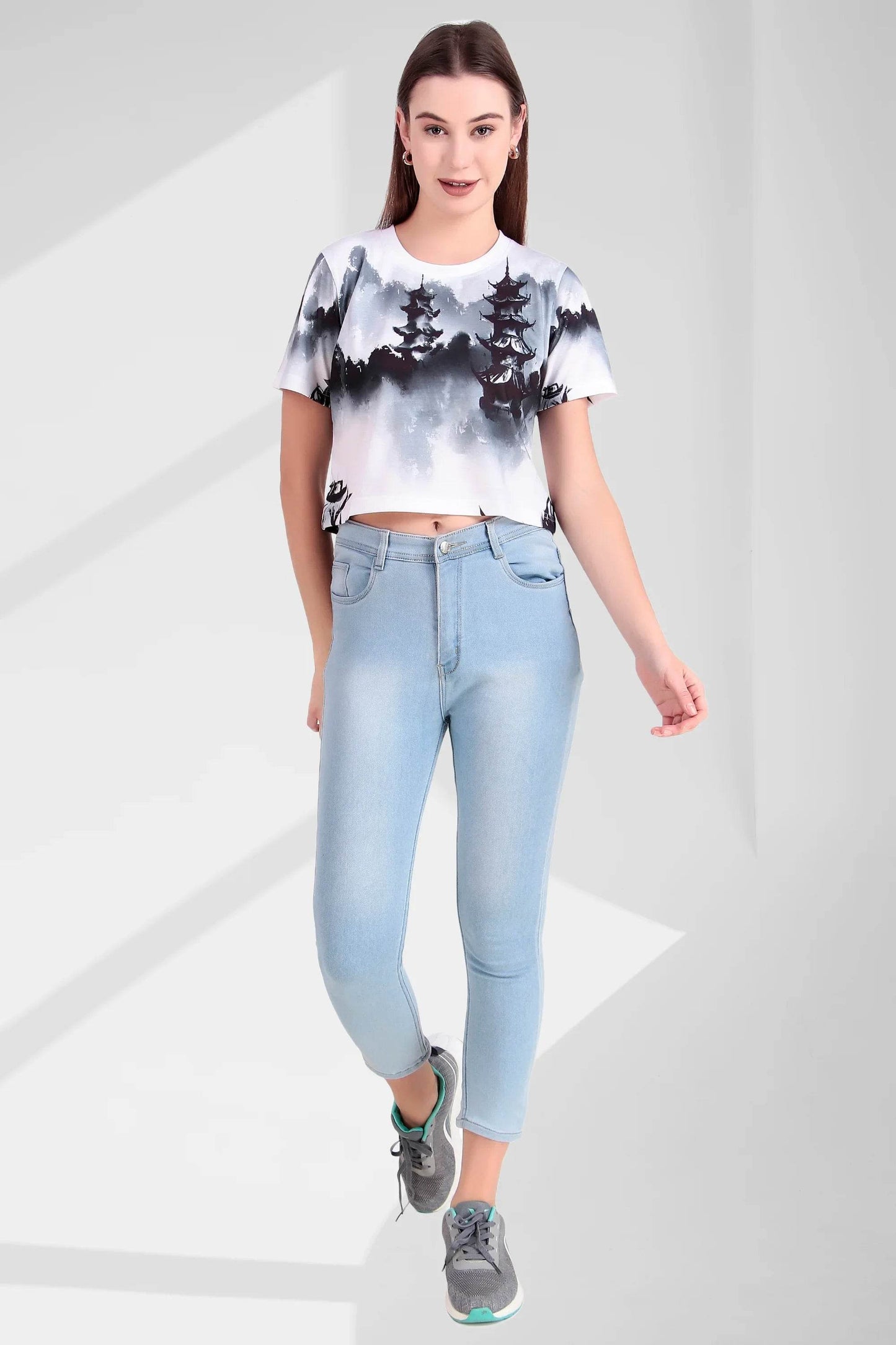 Misty Pagoda Ink-Wash Fusion Crop Top - Print it up