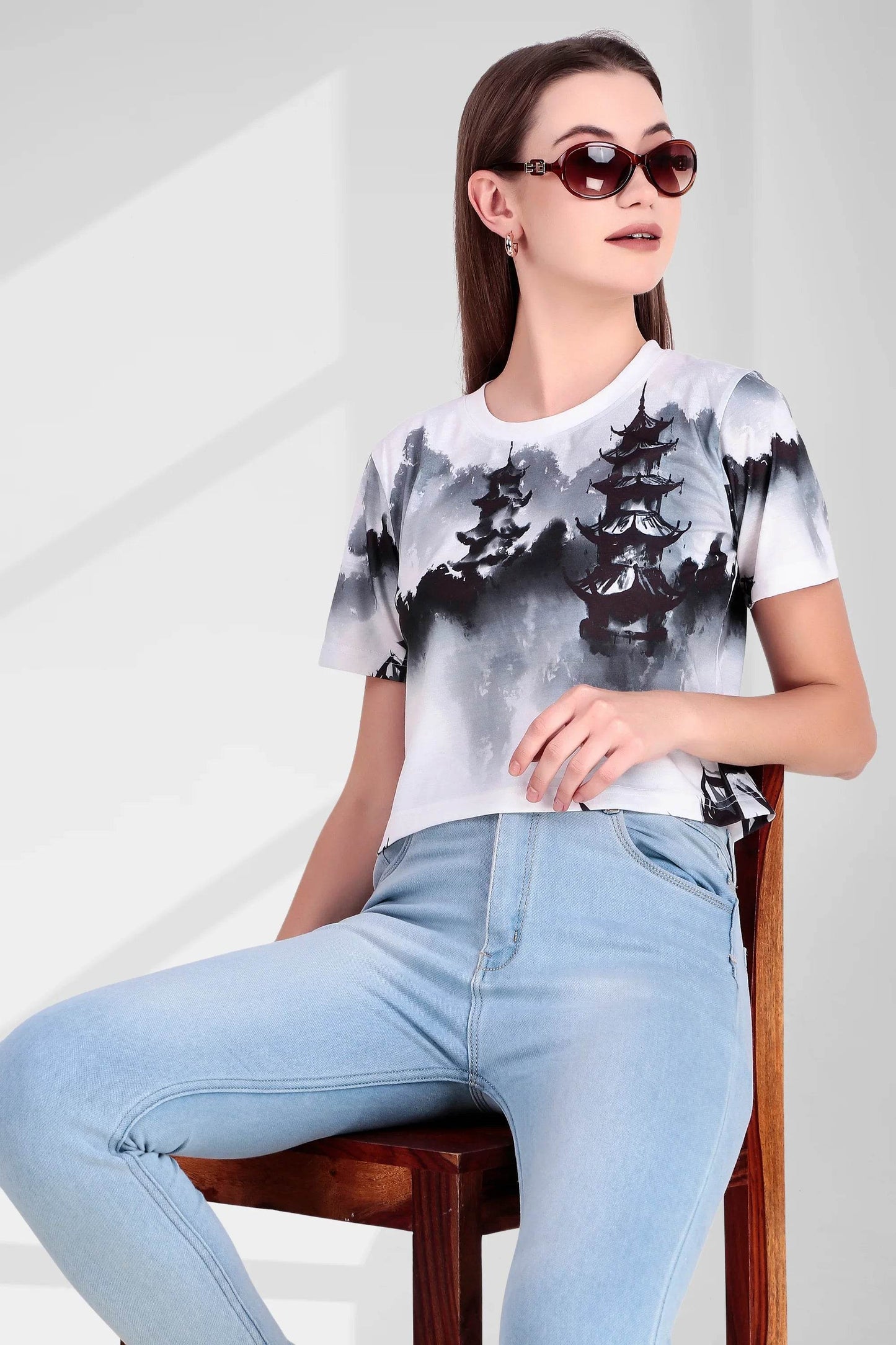 Misty Pagoda Ink-Wash Fusion Crop Top - Print it up