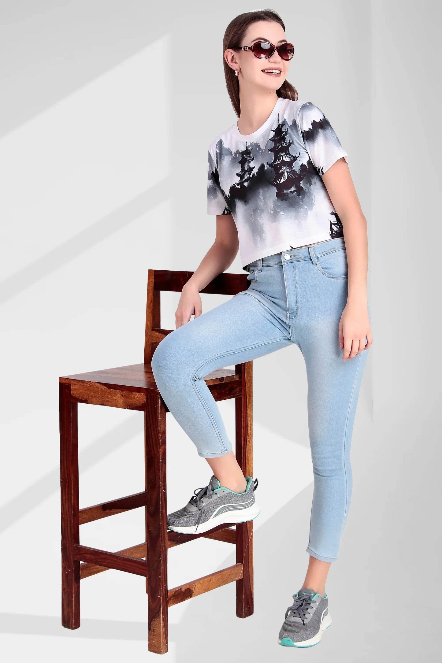 Misty Pagoda Ink-Wash Fusion Crop Top - Print it up