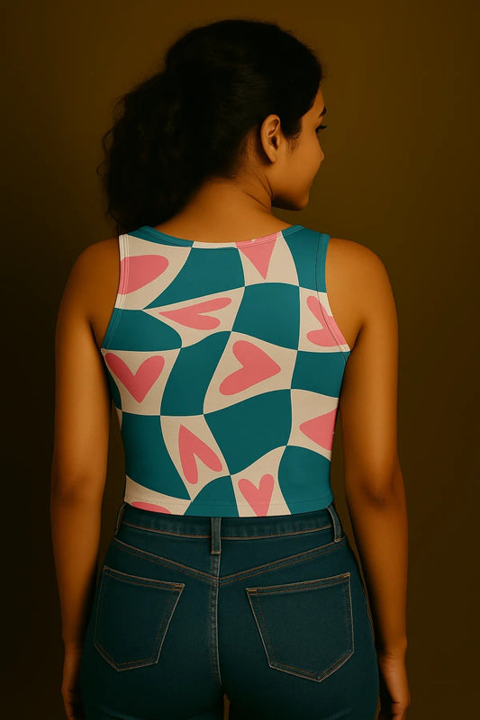 Heart Wave Pink & Teal Crop Tank - Print it upcrop tank top