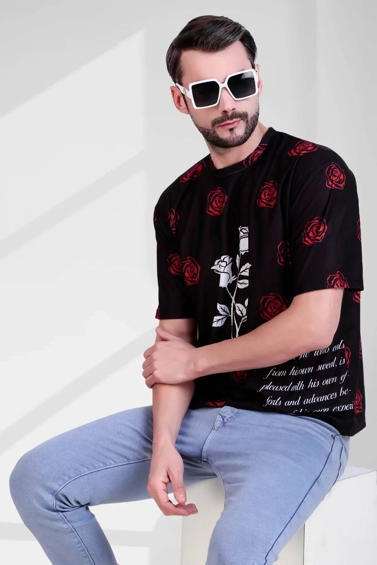 Noir Rose Oversized Tee - Print it upprinted oversized