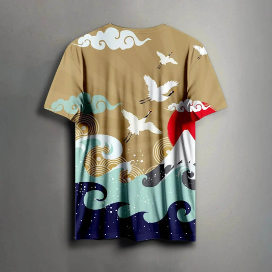 Rise of the Crane – Japanese Sunrise Tee - Print it upregular tshirt