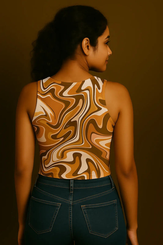 Women Retro Swirl Mocha Crop Tank - Print it upcrop tank top