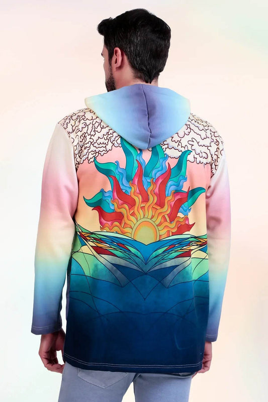 Sun and Waves Motif Oversize Hoodie - Print it up