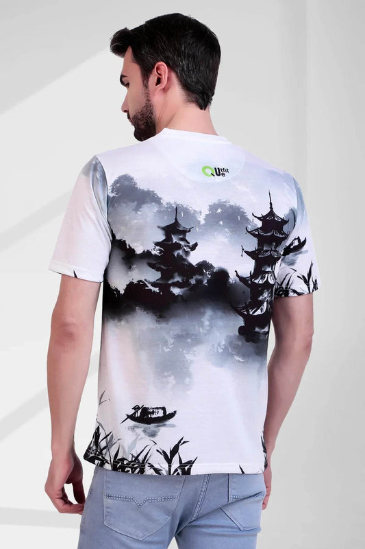 Misty Pagoda Ink-Wash Fusion Tee - Print it up