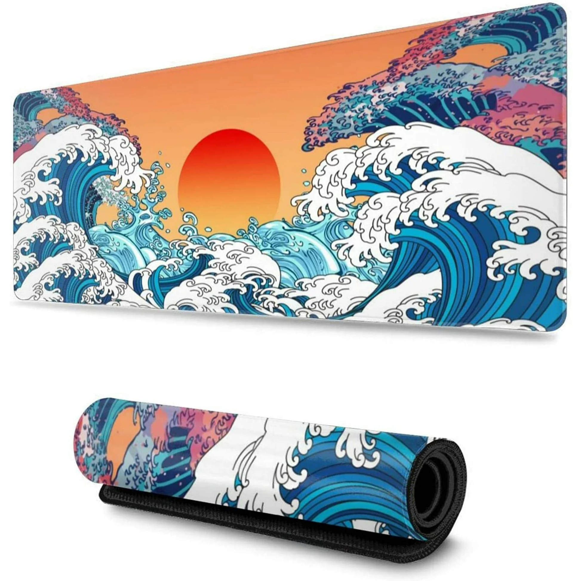 Vintage Japanese Ocean Wave Sunrise Mousepad outfitque