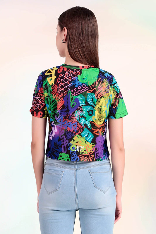 Neon Graffiti Fusion Crop Top - Print it up