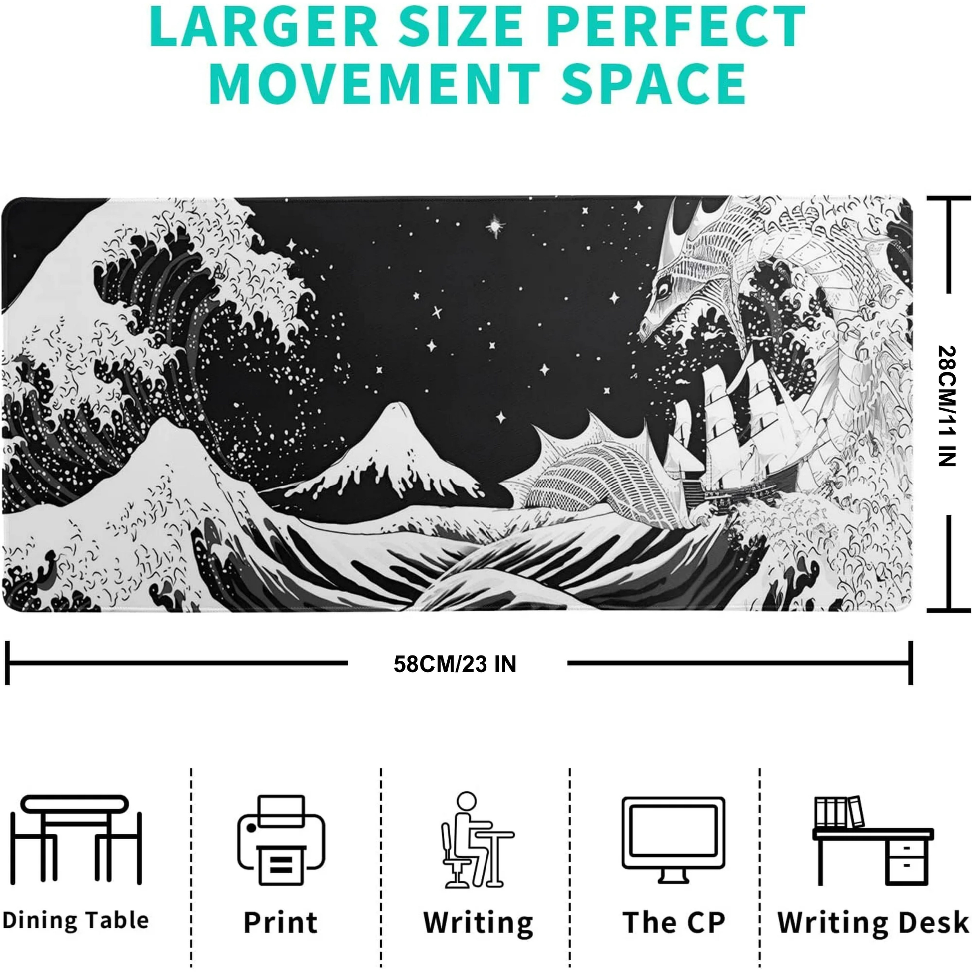 Black and white japanese waves dragon Mousepad outfitque