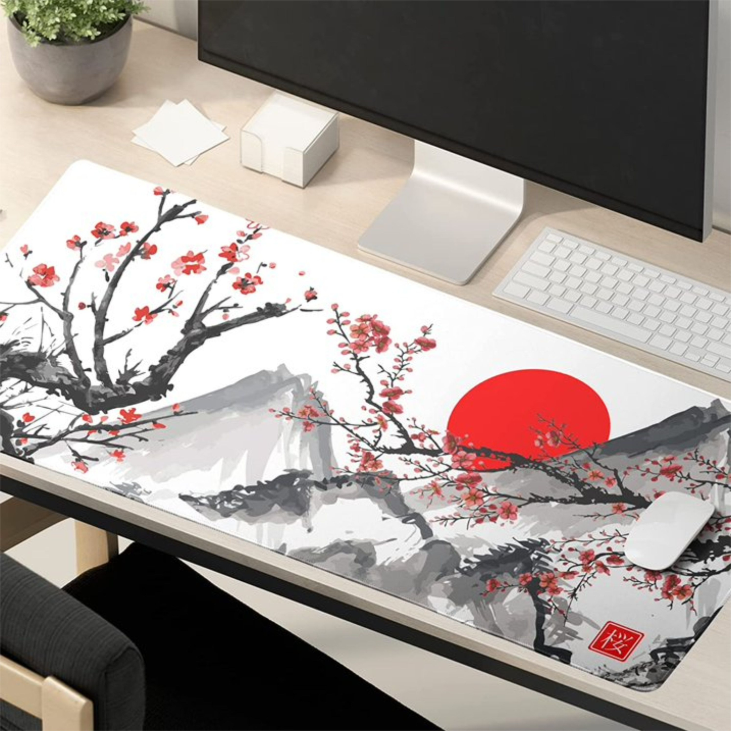 White Japanese Cherry Blossom Mousepad outfitque