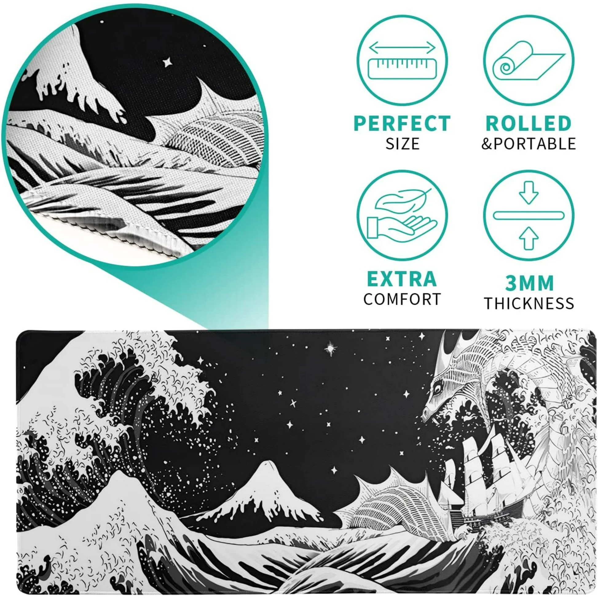 Black and white japanese waves dragon Mousepad outfitque