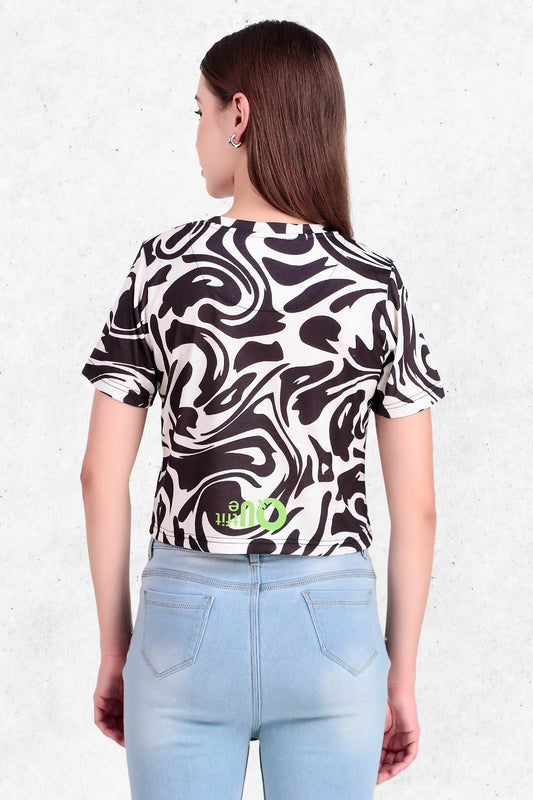 Black & White Abstract Swirl Crop Top - Print it up