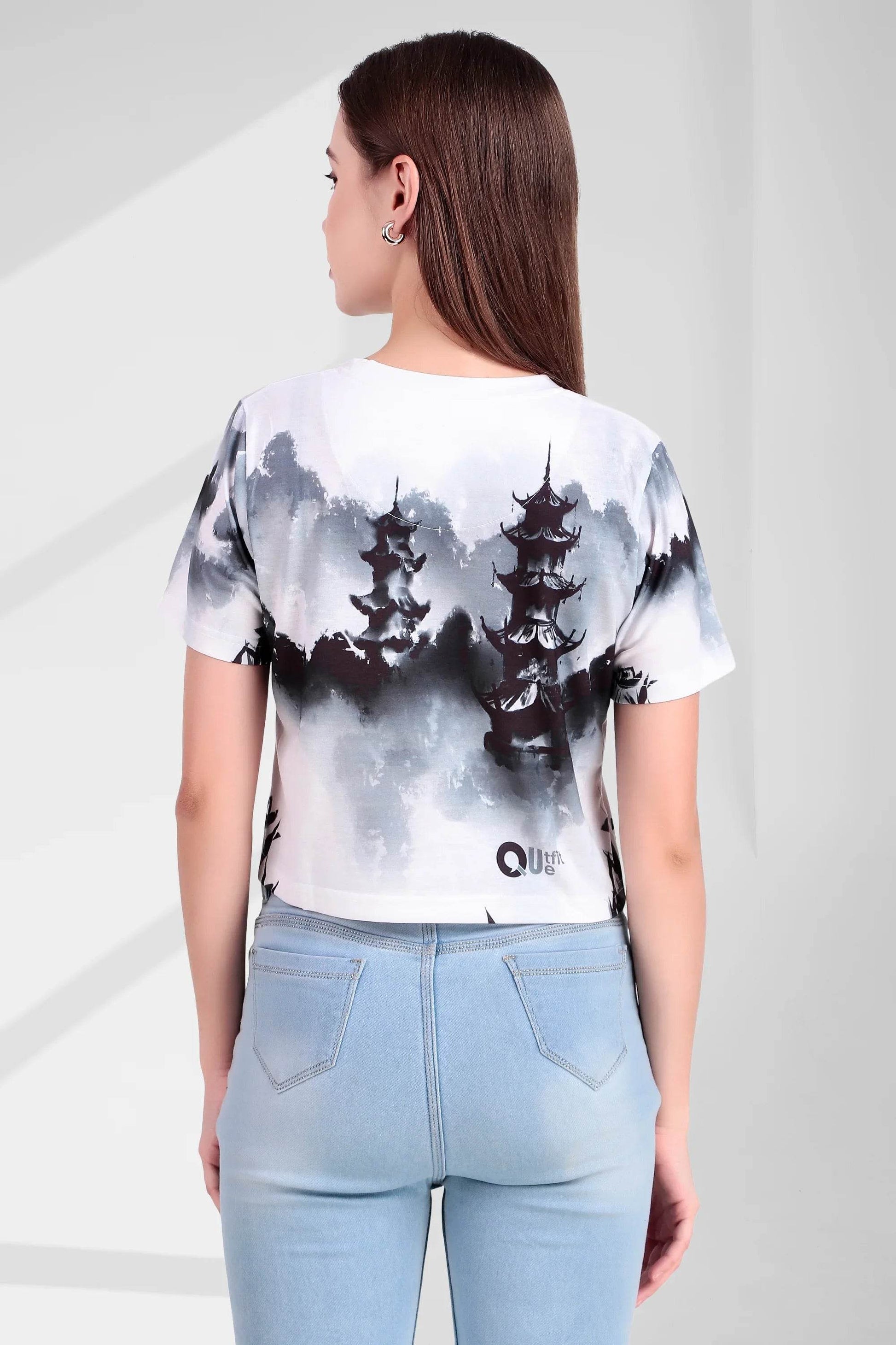 Misty Pagoda Ink-Wash Fusion Crop Top - Print it up