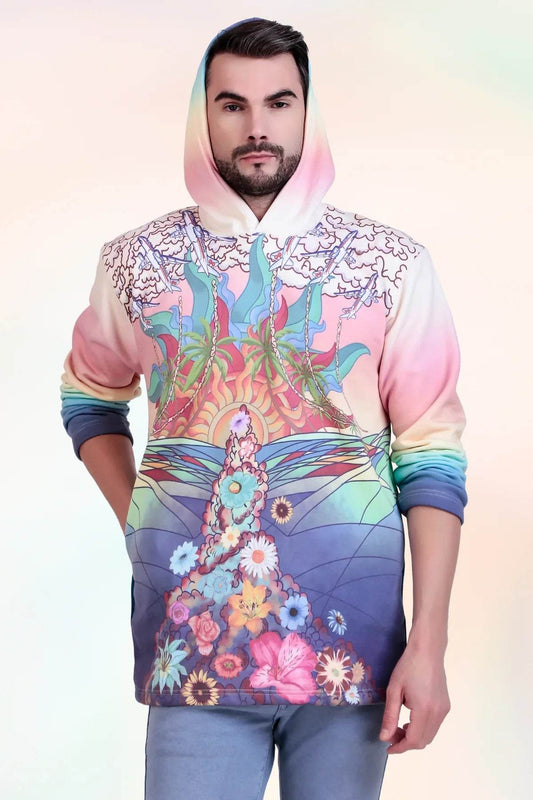 Sun and Waves Motif Oversize Hoodie - Print it up