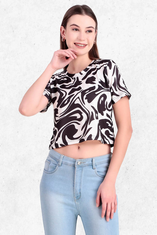 Black & White Abstract Swirl Crop Top - Print it up