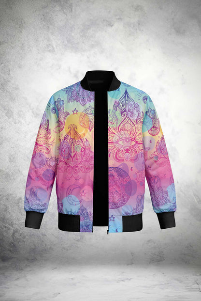 Cosmic Bloom Bomber Jacket outfitque