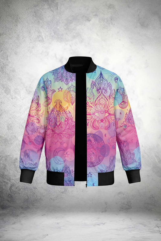 Cosmic Bloom Bomber Jacket outfitque