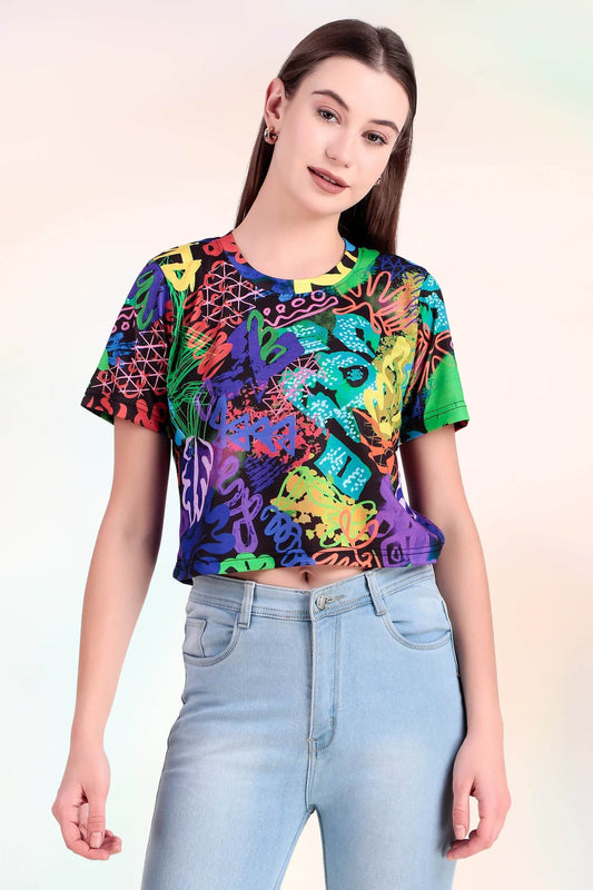 Neon Graffiti Fusion Crop Top - Print it up