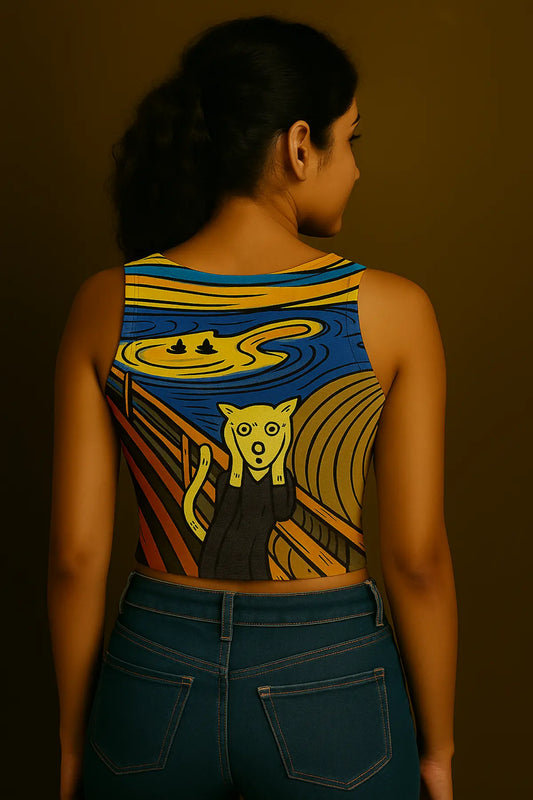 Screaming Cat Art Pop Crop Tank