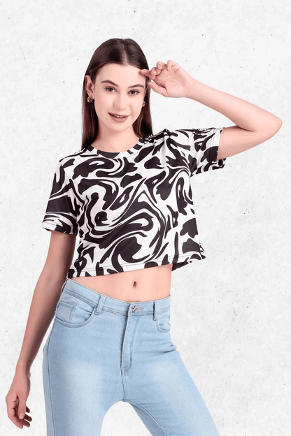 Black & White Abstract Swirl Crop Top - Print it upCROP TOP