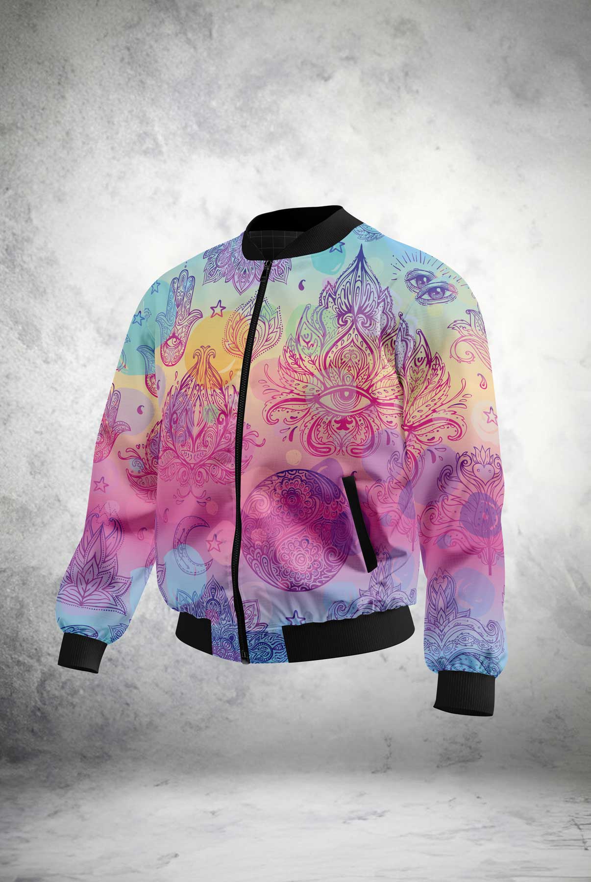 Cosmic Bloom Bomber Jacket outfitque