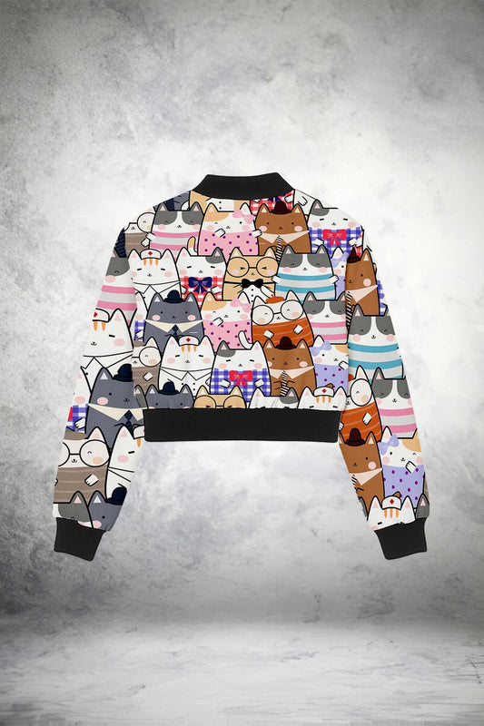 Cute Cat Crowd Crop Jacket Print it up