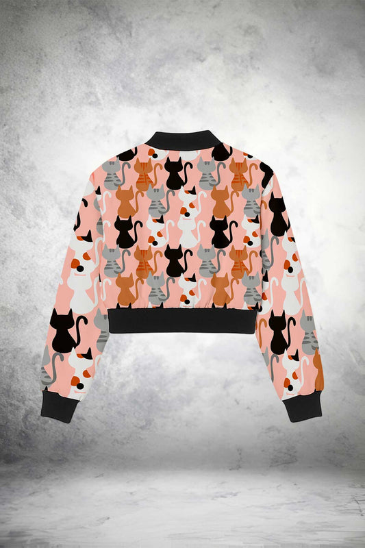 Meow Mix Bomber Crop Jacket Print it up