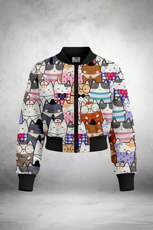 Cute Cat Crowd Crop Jacket Print it up