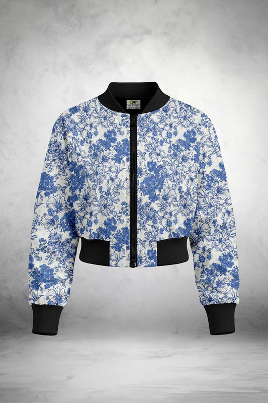 Blue Floral Crop Jacket Print it up