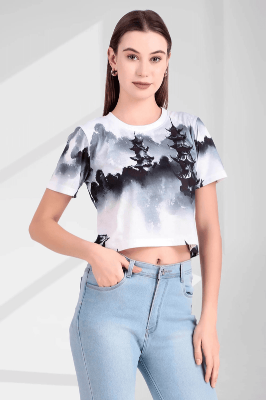 Misty Pagoda Ink - Wash Fusion Crop Top - Print it upCROP TOP