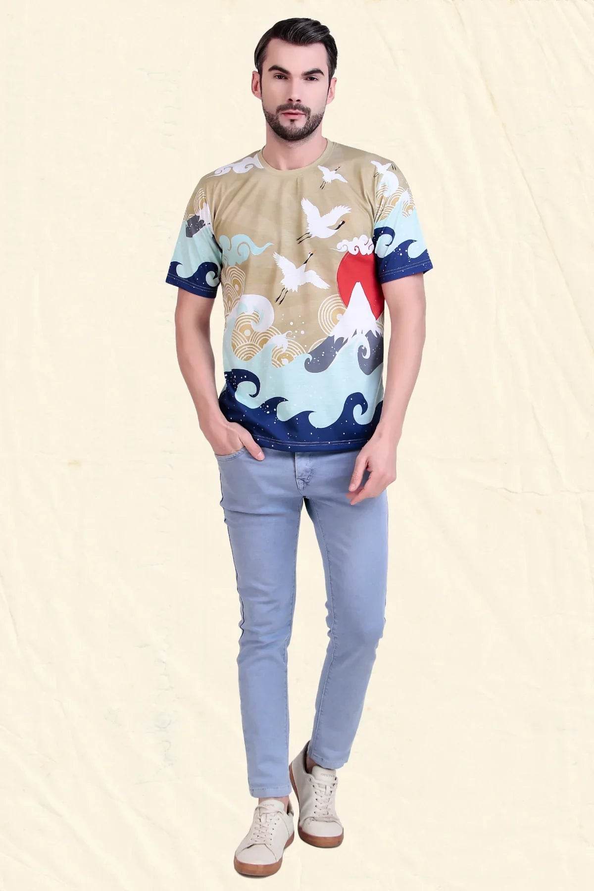 Rise of the Crane – Japanese Sunrise Tee - Print it upregular tshirt