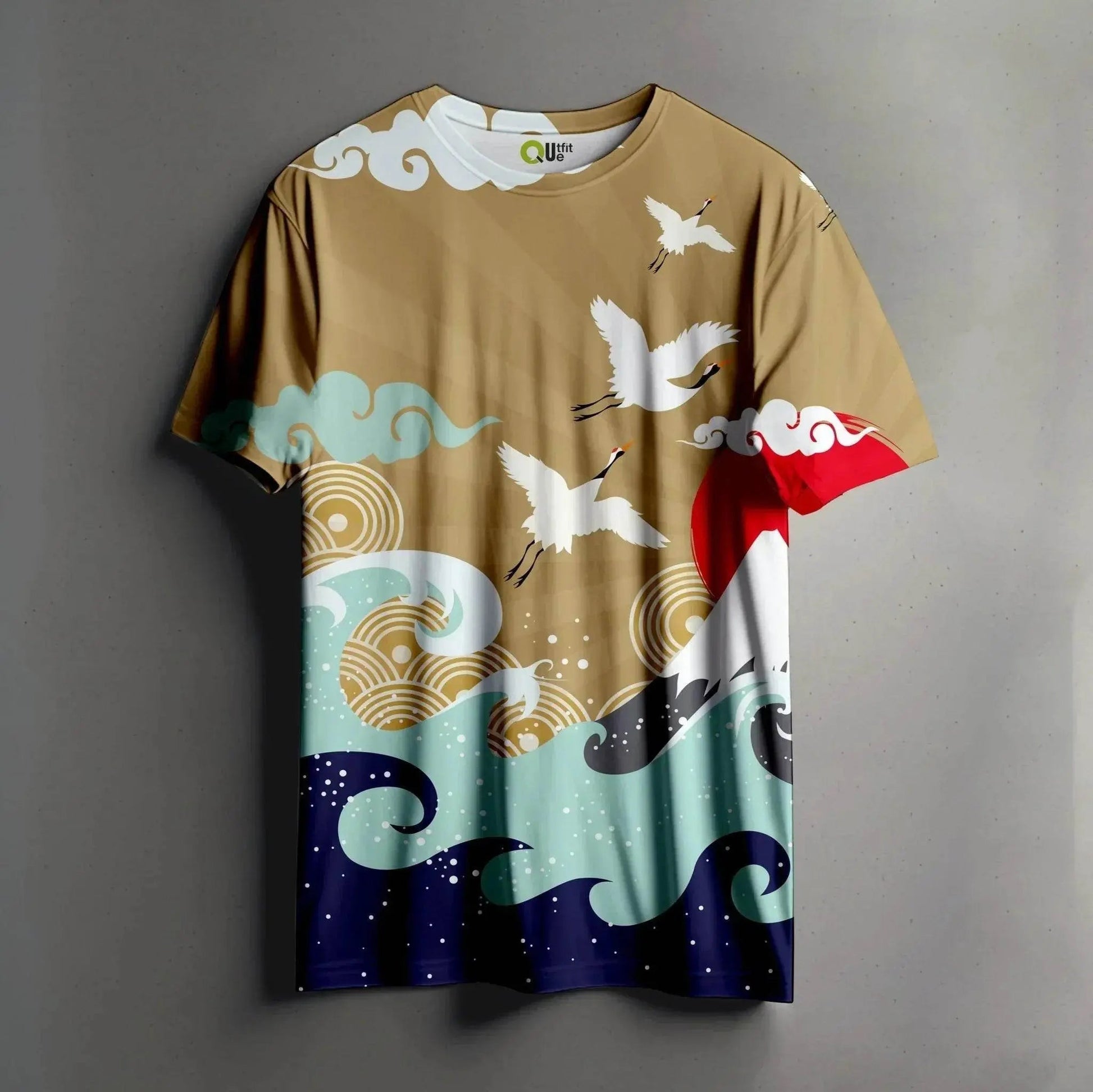 Rise of the Crane – Japanese Sunrise Tee - Print it upregular tshirt