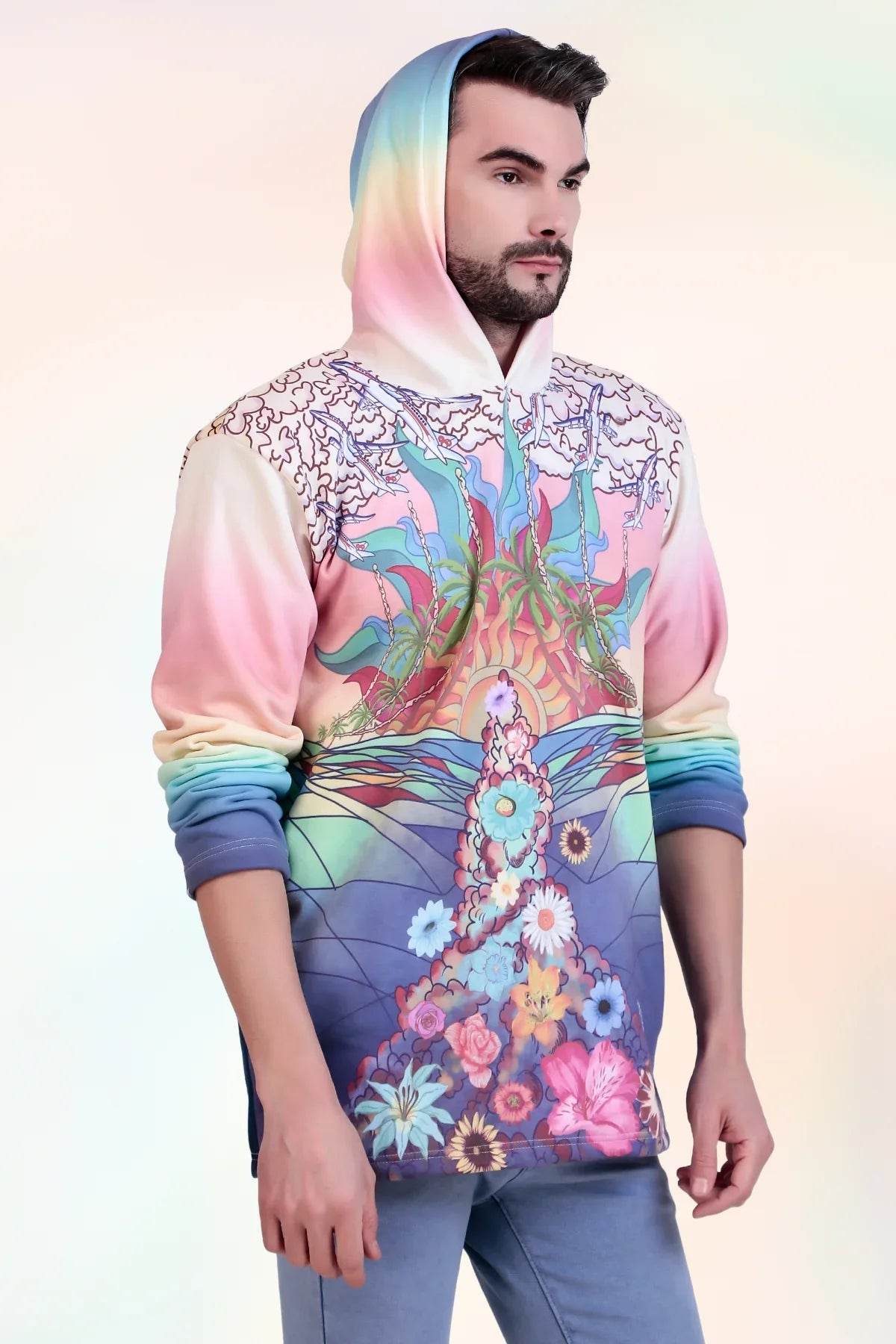 Sun and Waves Motif Oversize Hoodie - Print it upHoodies