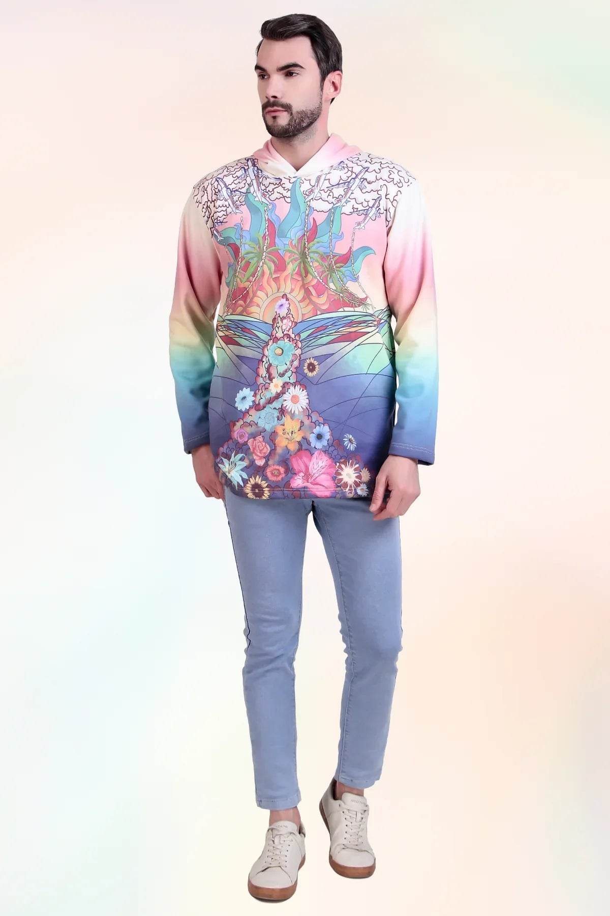 Sun and Waves Motif Oversize Hoodie - Print it upHoodies