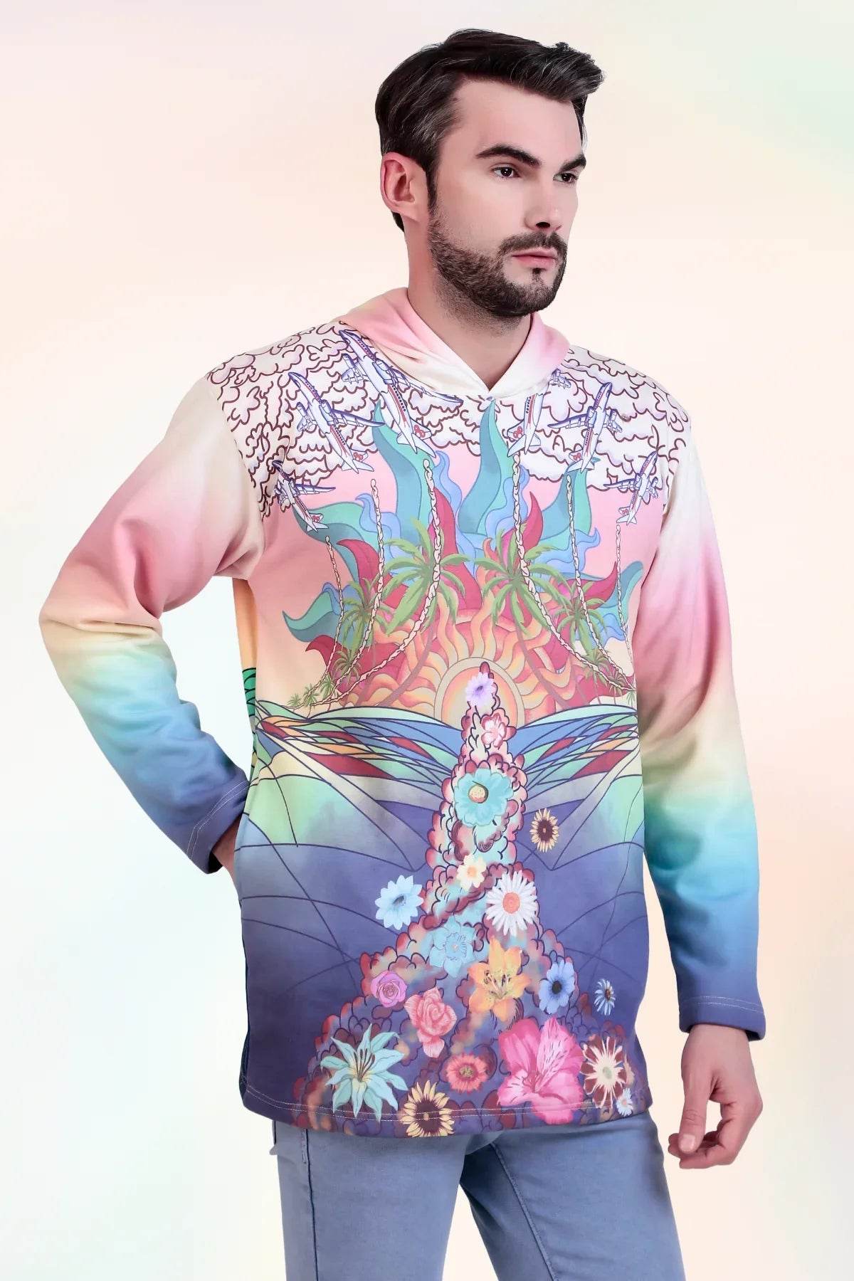 Sun and Waves Motif Oversize Hoodie - Print it upHoodies