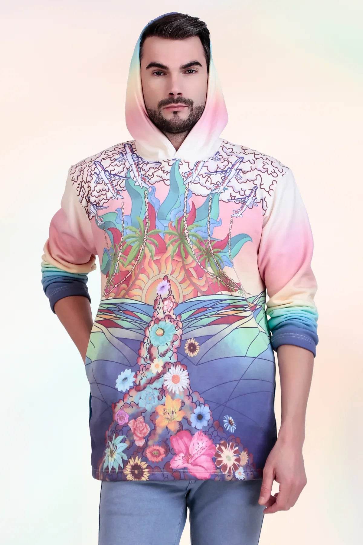 Sun and Waves Motif Oversize Hoodie - Print it upHoodies