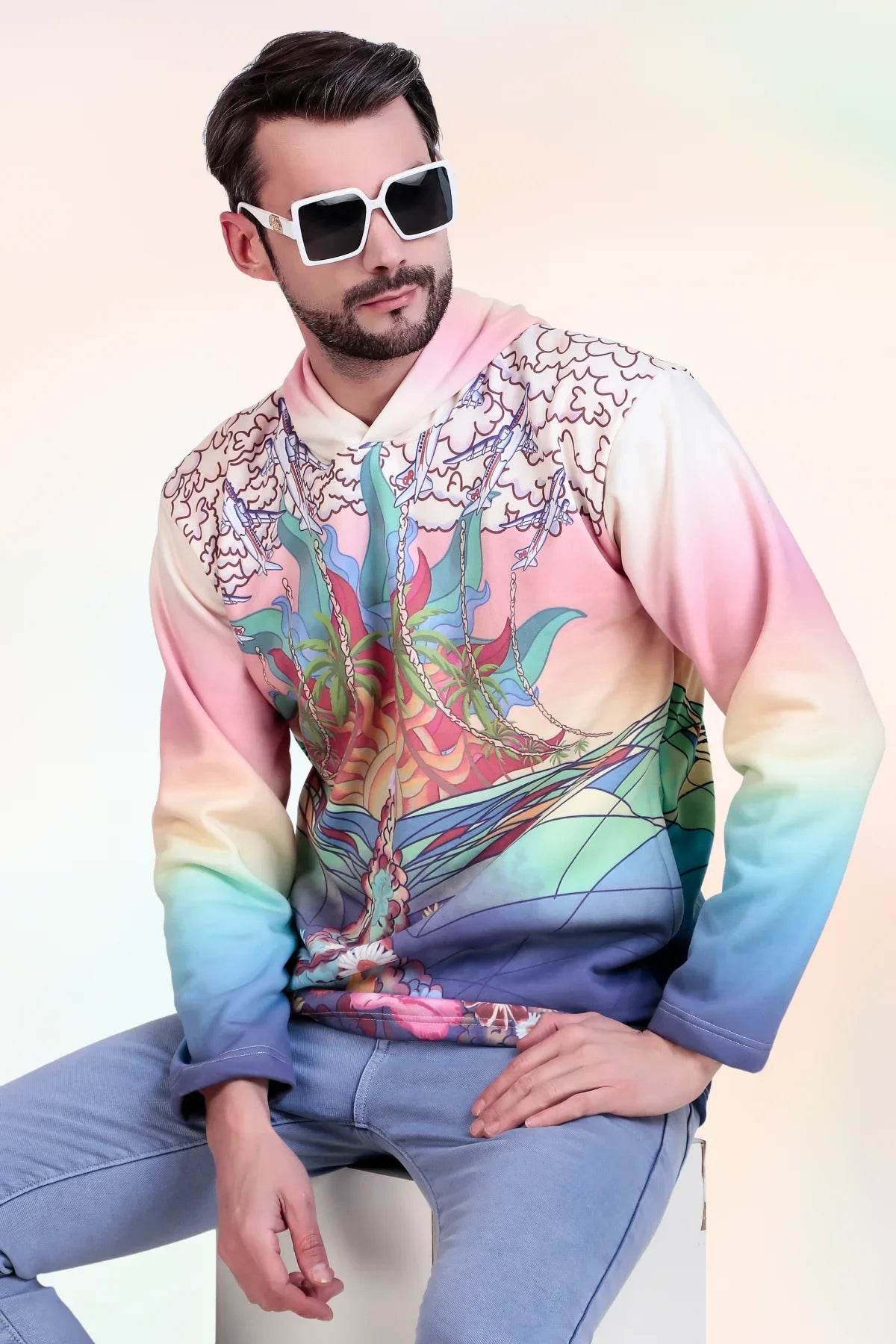 Sun and Waves Motif Oversize Hoodie - Print it upHoodies