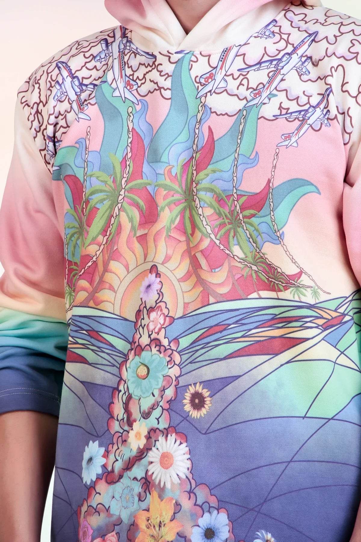 Sun and Waves Motif Oversize Hoodie - Print it upHoodies