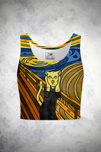 Screaming Cat Art Pop Crop Tank
